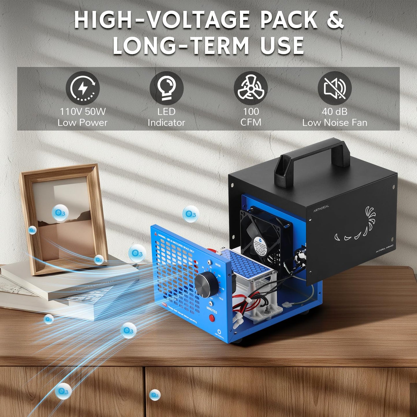 Airthereal MA5K Ozone Generator, 120-Min Timer, Blue, 2000 Sq Ft