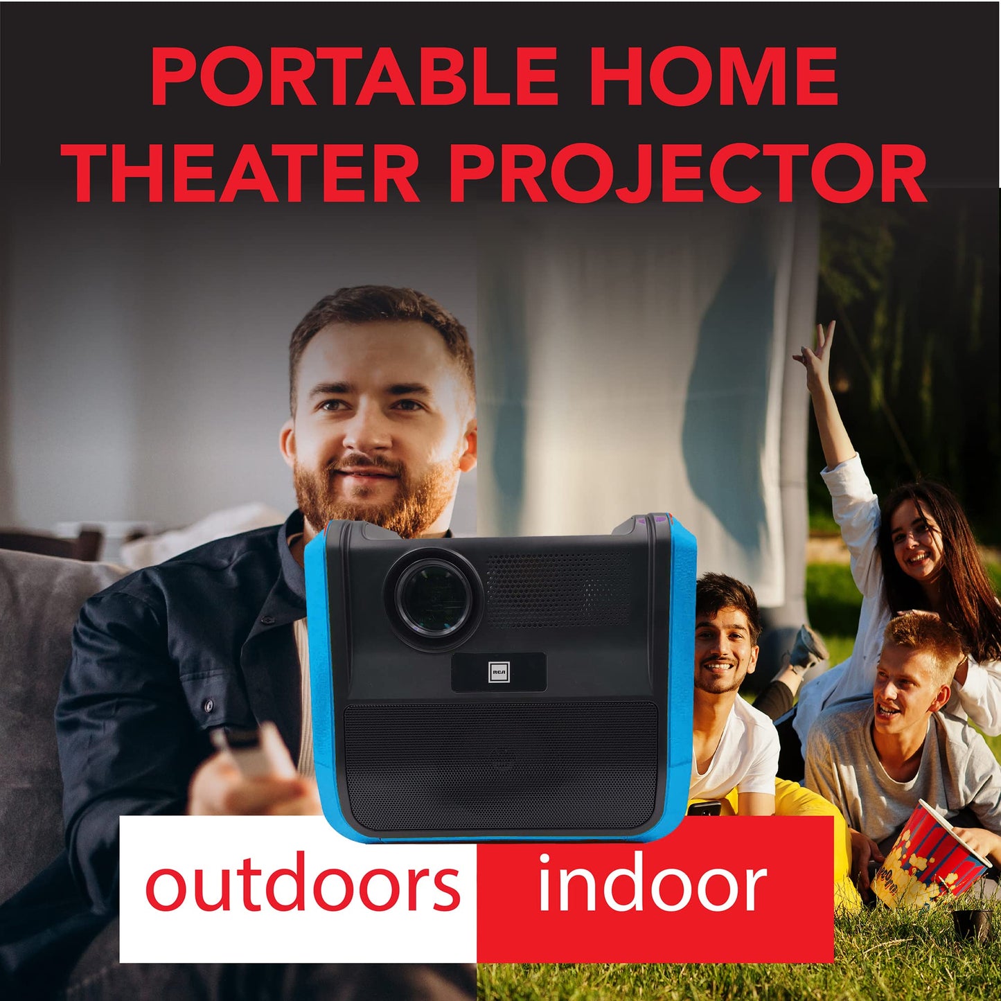 RCA - RPJ060 Portable Projector Home Theater Entertainment System, Long Lasting Battery - 2.5 Hours per Charge - Outdoor, Rechargeable, Speakers