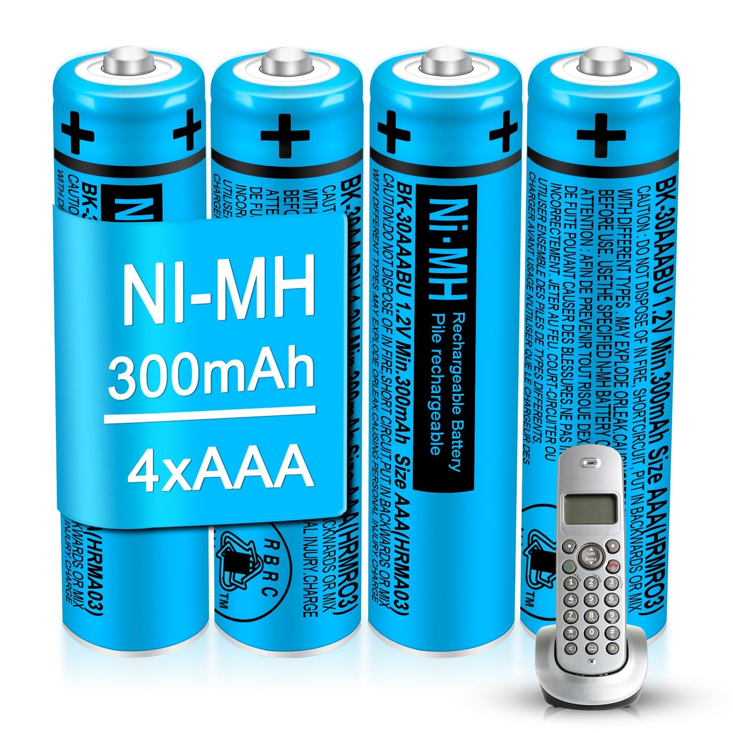 EOCIK BK-30AAABU AAA Rechargeable Battery 4 Pack 300mah NI-MH AAA Batteries 1.2V for Panasonic Cordless Phones,Remote Controls,Electronics