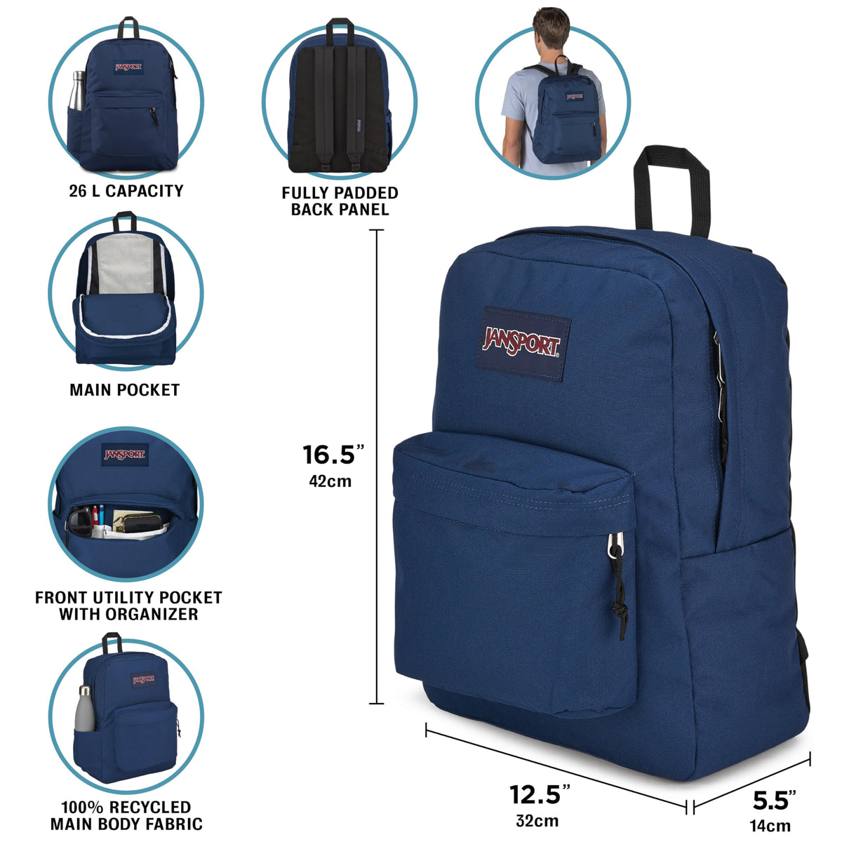 JanSport SuperBreak Plus Backpack - 15 Inch Laptop Sleeve, Magic Mint