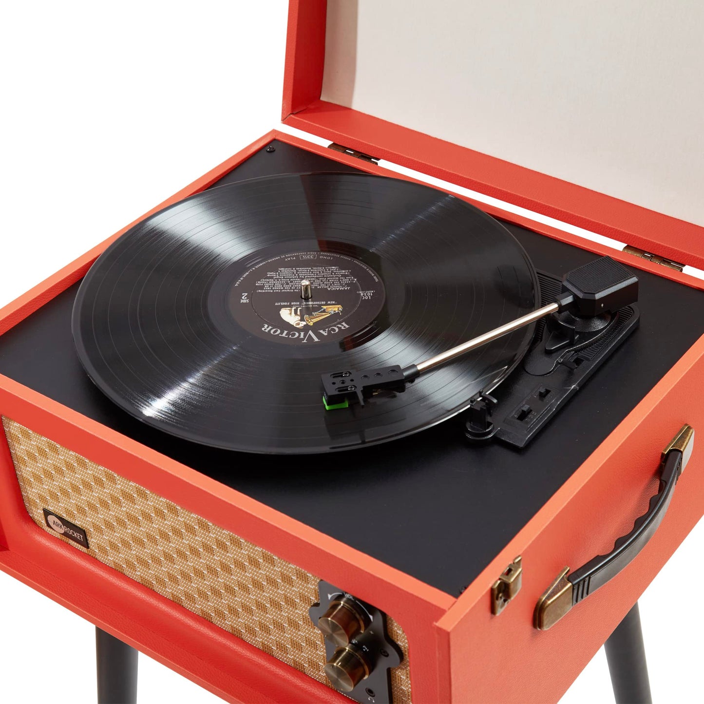 Arkrocket 3-Speed Bluetooth Record Player Retro Turntable with Built-in Speakers Rocket Moving Magnet Cartridges and Removable Legs (Orange)