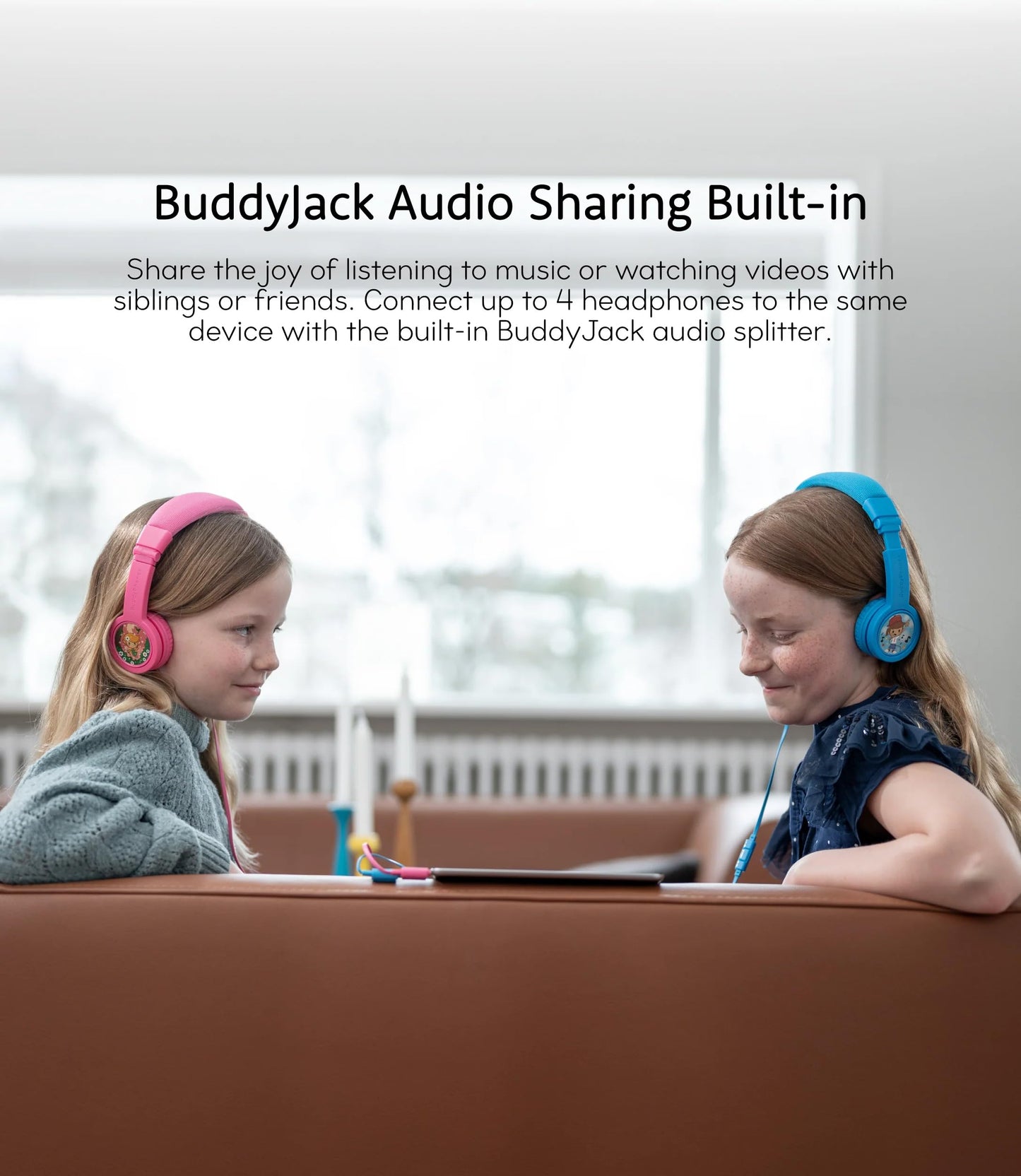 BuddyPhones Explore Plus | Foldable Kids Wired Headphones, Built-in Audio Sharing Cable with in-Line Mic - SafeAudio Volume-Limiting for Kindle, iPad