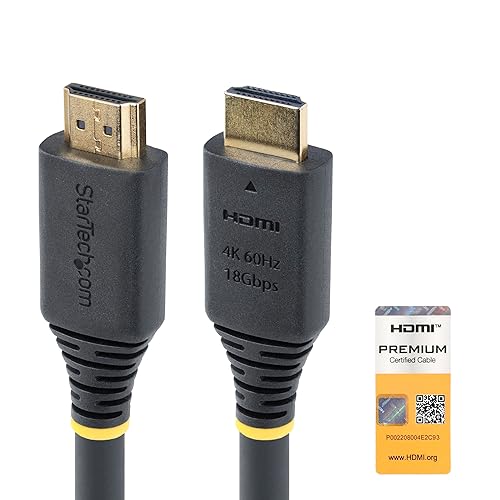 StarTech.com 25ft (7.6m) Premium Certified High Speed HDMI Cable, 4K 60Hz/1440p 144Hz, 18Gbps, UHD HDMI 2.0 Cord, TPE Jacket