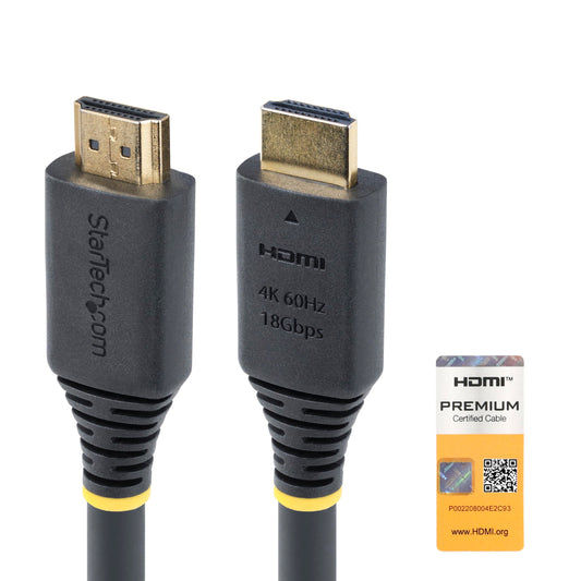 StarTech.com 25ft (7.6m) Premium Certified High Speed HDMI Cable, 4K 60Hz/1440p 144Hz, 18Gbps, UHD HDMI 2.0 Cord, TPE Jacket