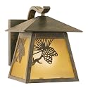 VAXCEL Whitebark 8 in. H 1-Light Olde World Patina Rustic Pine Cone Outdoor Wall Sconce Made of Durable Steel, Scavo Glass Shade, LED Compatible, Use