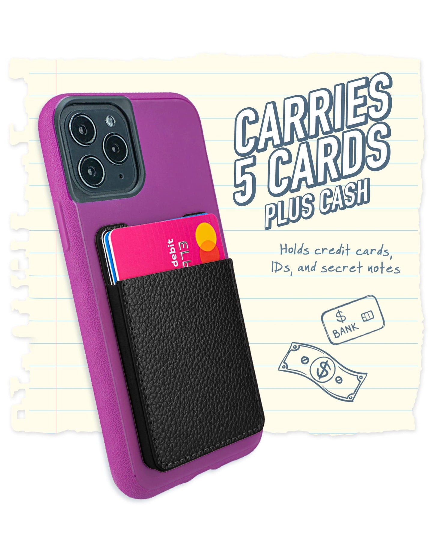 Smartish Stick-on Phone Wallet - Sidecar Slim Expandable Credit Card Pocket - Universal Fit- iPhone and Android - Black Tie Affair