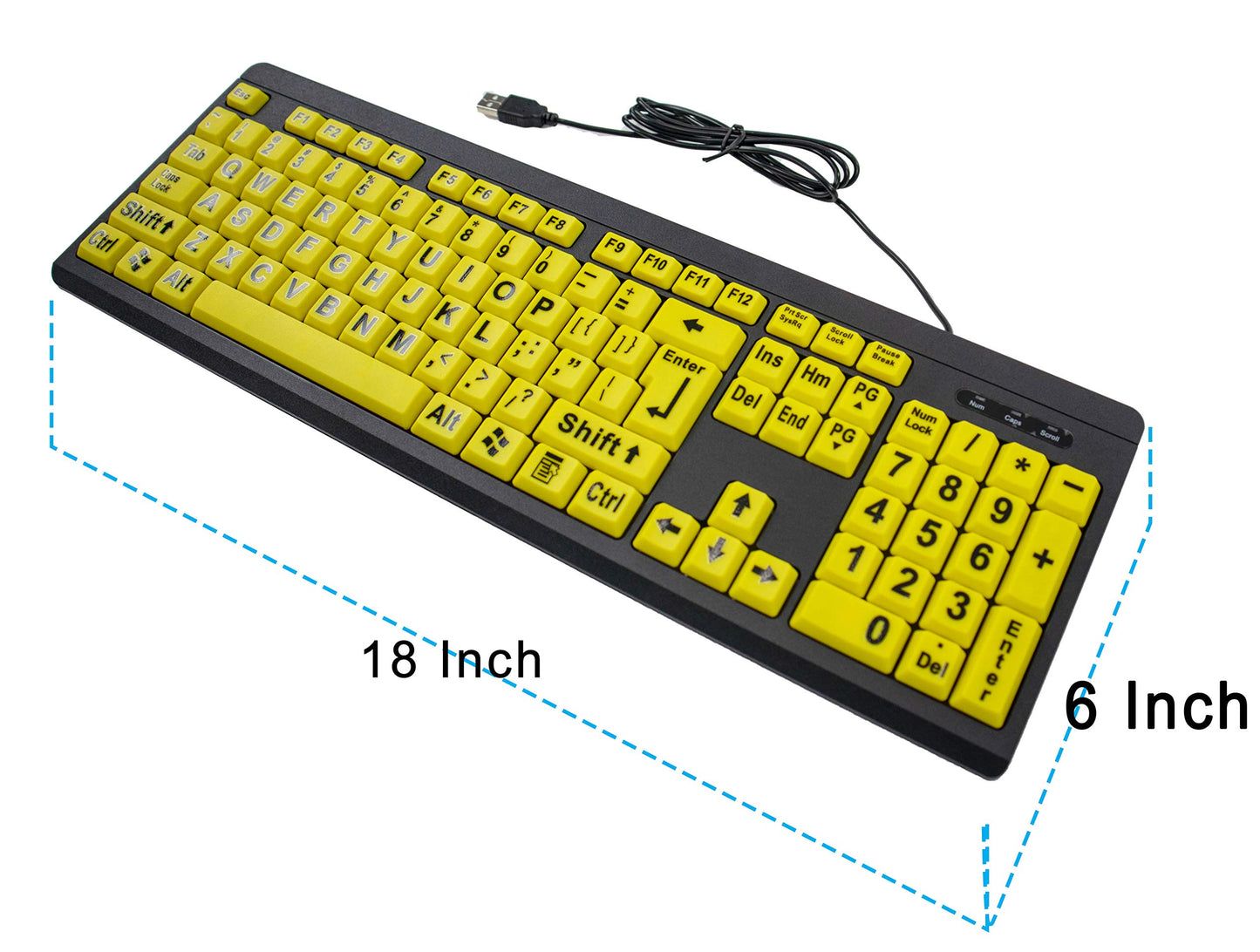 Big Bright Easy See Keyboard & Mouse - USB Wired - High Contrast Yellow with Oversized Black Letters - for Seniors, Visually Impaired - QWERTY