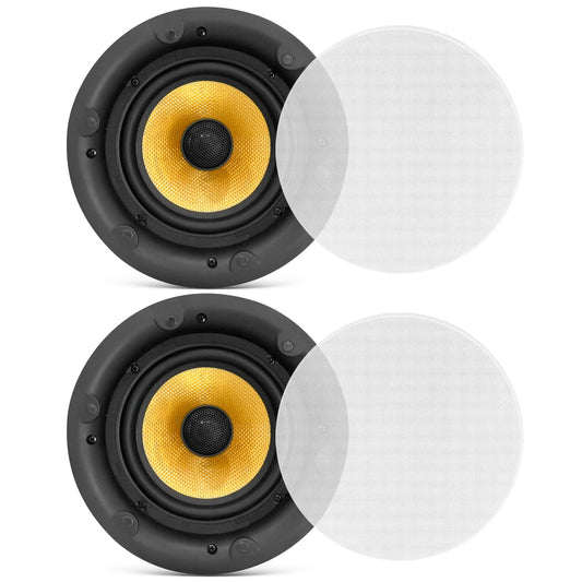 Pyle 6.5" in-Ceiling in-Wall Speakers Pair - 2-Way Hi-Fi Flush Mount Speaker Set w/Magnetic Grills, 300W Max, 8 Ohm, 70Hz-22kHz, 7.9" Cutout