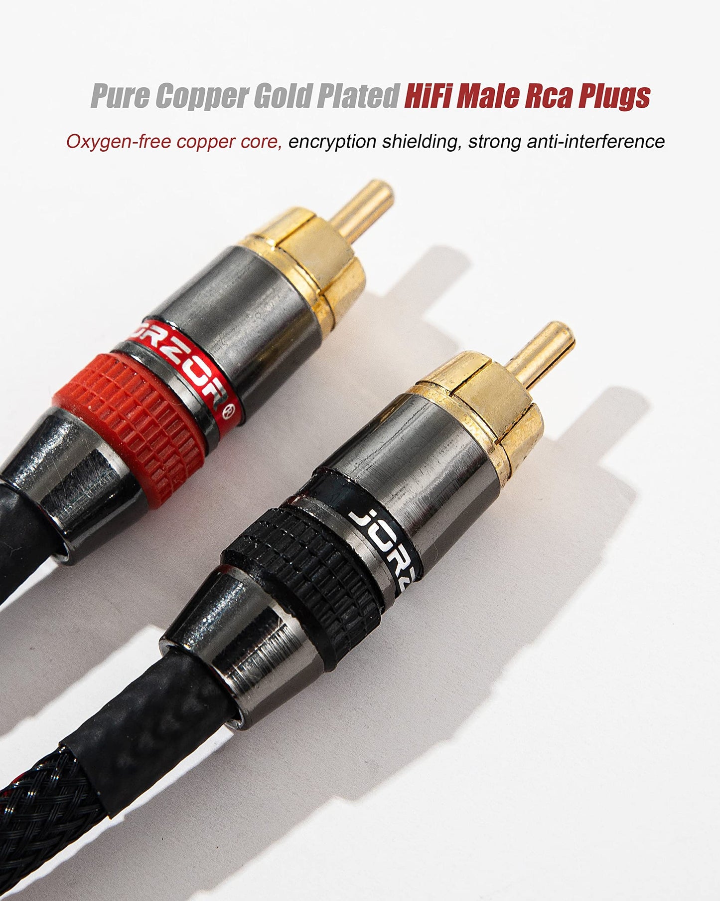 JORZOR RCA Cable, 2RCA Male to 2RCA Male Stereo Audio Cables ?Hi-Fi Sound? Braided RCA Stereo Cable for Home Theater, HDTV, Amplifiers, Hi-Fi Systems