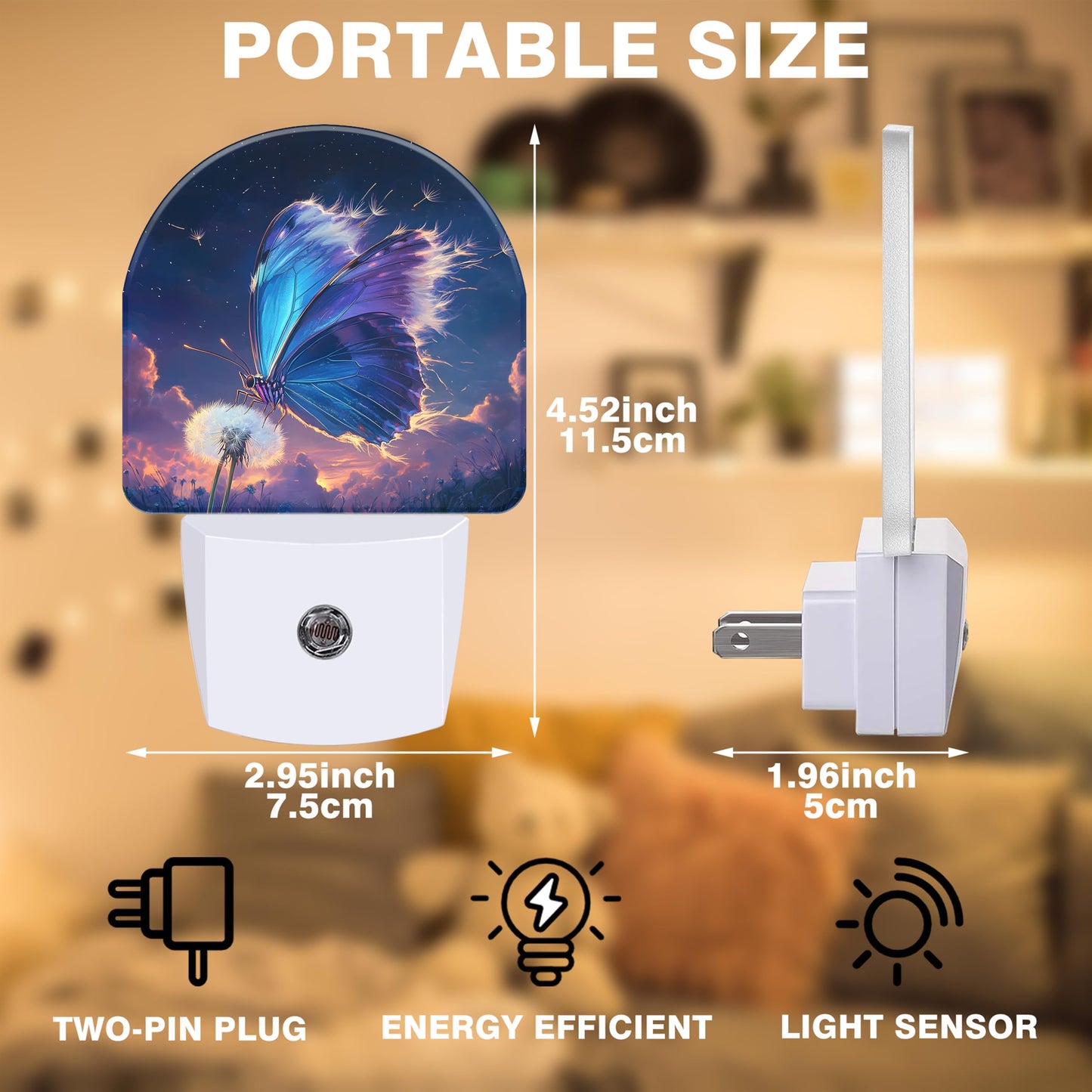 FOISIIAEA Night Light, Colorful Dragonfly Night Lights Plug into Wall Dusk to Dawn Sensor Round Nightlight for Women Men Energy Efficient Led Lamp