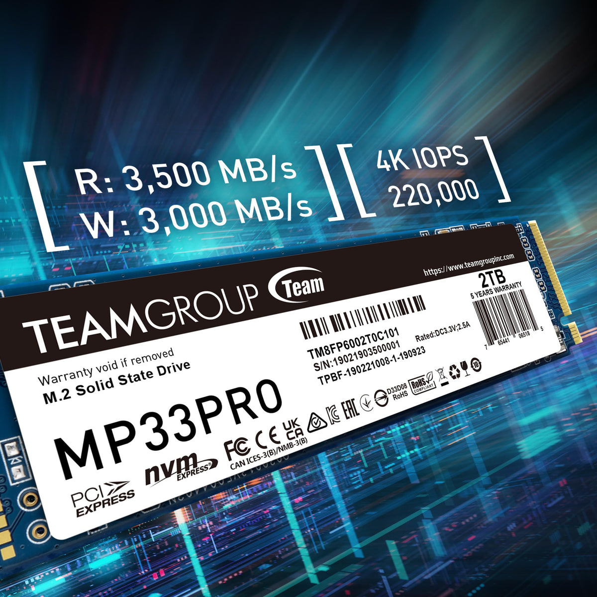 TEAMGROUP MP33 PRO 512GB SLC Cache 3D NAND TLC NVMe 1.3 PCIe Gen3x4 M.2 2280 Internal SSD (Read Speed up to 3500MB/s) 256TBW Compatible with Laptop