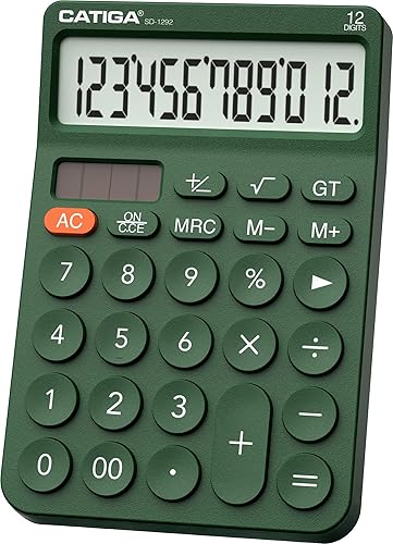 CATIGA 12 Digit Desktop Calculator Basic Desk Calculator with Large LCD Display, Big Buttons, 4 Function, Solar and Battery Dual Power, for Office