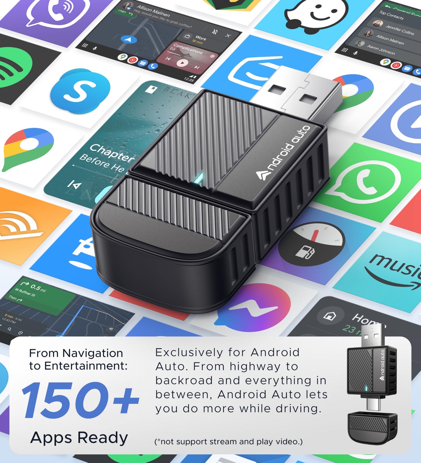 ByteWave Android Auto Wireless Adapter, 8s Fast Mini Wireless Android Auto Adapter with NFC Instant Connect, 5.8GHz WiFi Bluetooth 5.3 Stable Plug
