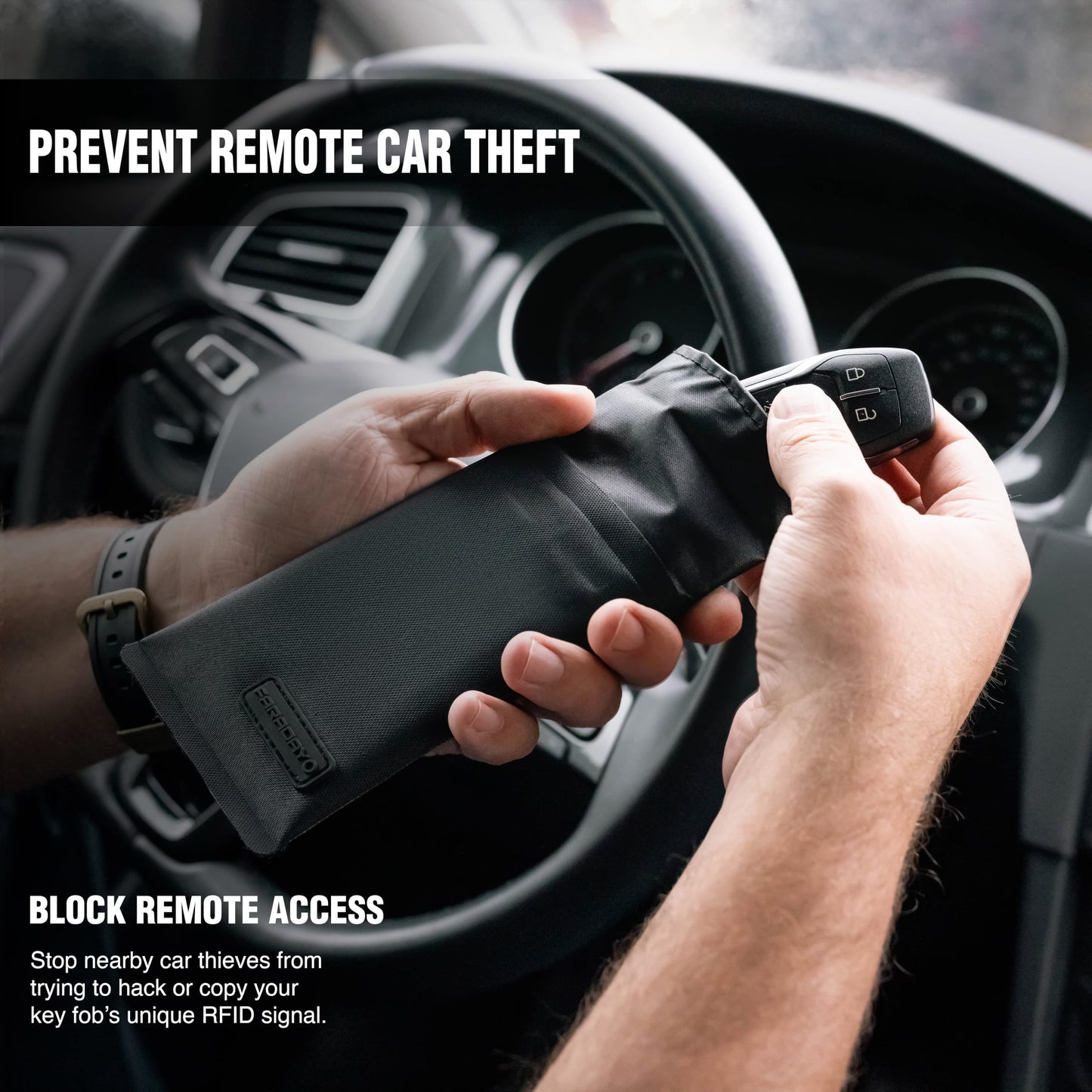 Faraday Key Fob Jacket | RFID Signal Blocking & Water Resistant | Anti-Hacking | Ultimate Car Anti-Theft Protection Shielding Bag for Key Fobs and Key