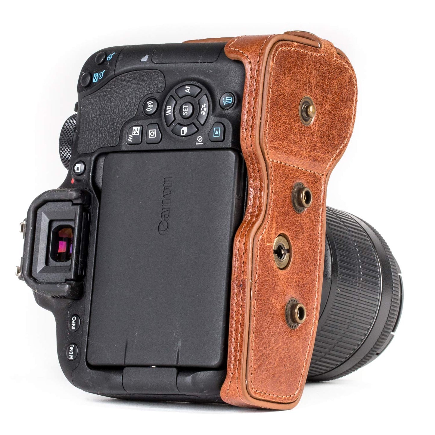 MegaGear MG1193 Ever Ready Genuine Leather Camera Case Compatible with Canon EOS Rebel T8i, Kiss X10i, Rebel T7i, Kiss X9i, 77D, 9000D (18-55mm), Dark