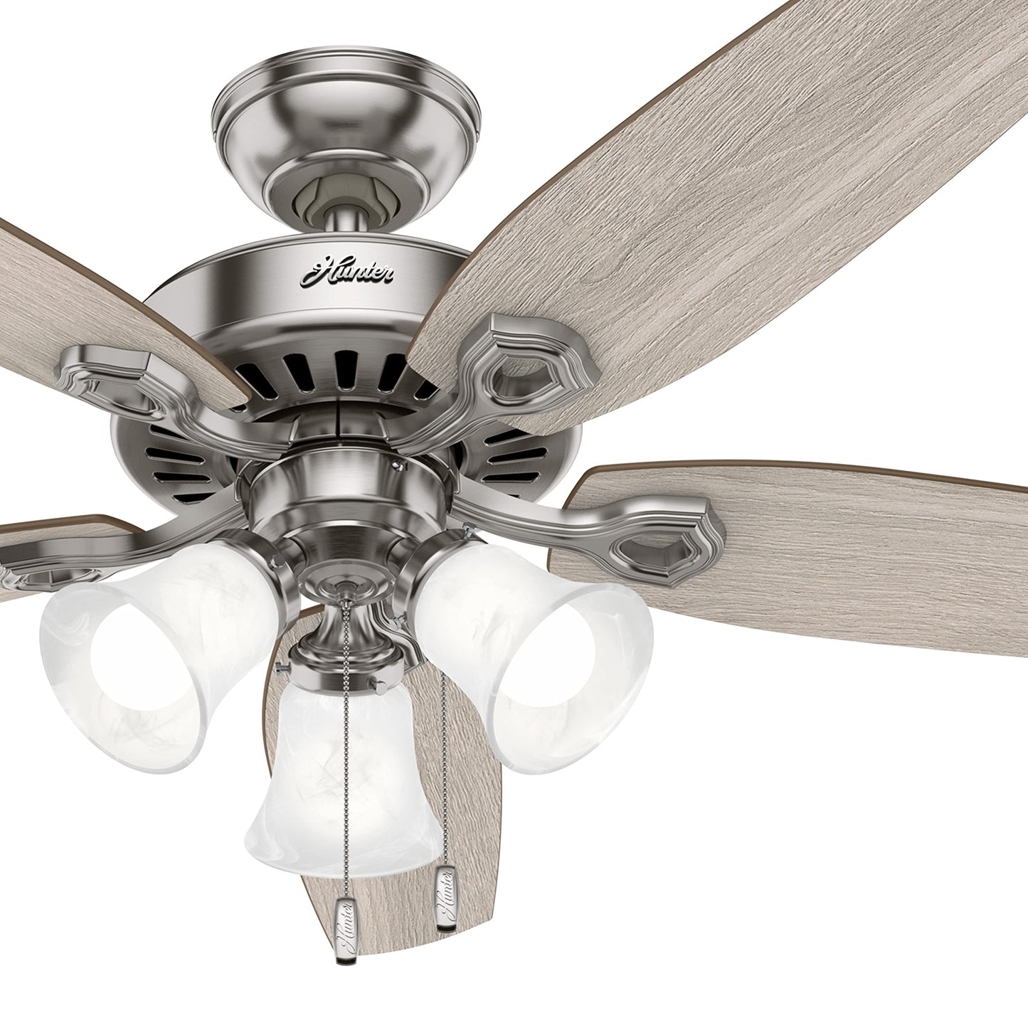 Hunter Fan 52 in Casual Brushed Nickel Finish Indoor Ceiling Fan with Pull Chain and Light for Bedroom, Living Room/Family Room, Dining Room, Kitchen