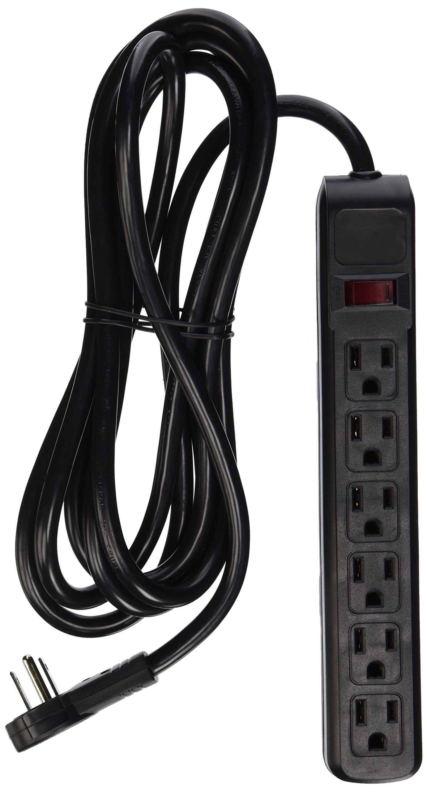 CableWholesale Flat Rotating Plug, Surge/Modem Protector, 6 Outlet, Plastic, Power Cord, 10', Black (845-51W1-12210)