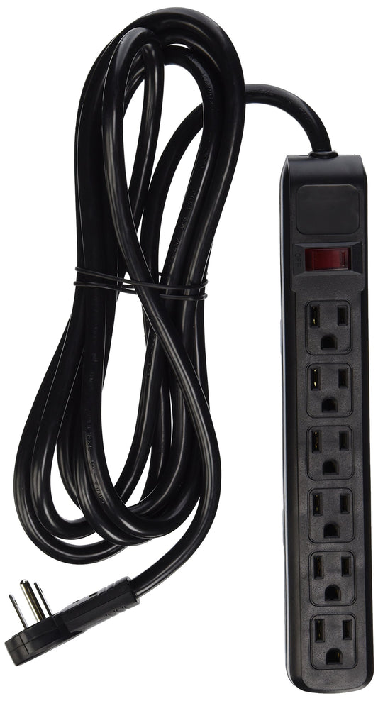 CableWholesale Flat Rotating Plug, Surge/Modem Protector, 6 Outlet, Plastic, Power Cord, 10', Black (845-51W1-12210)