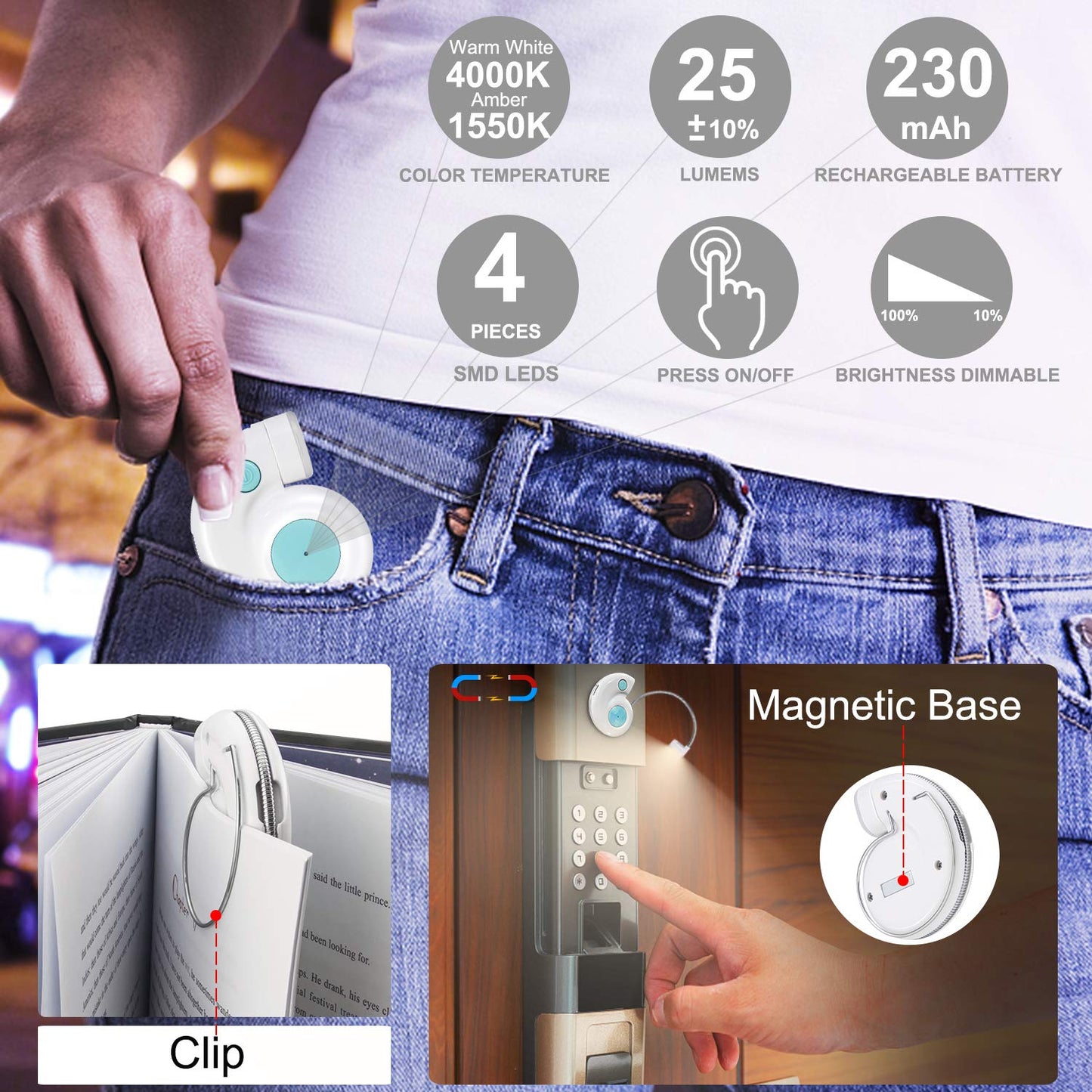 LUXSWAY Rechargeable Reading Book Light for Kids,LED Reading Lights for Books in Bed,Amber Book Lights with Magnetic, Flexible Gooseneck,Cute Bookmark