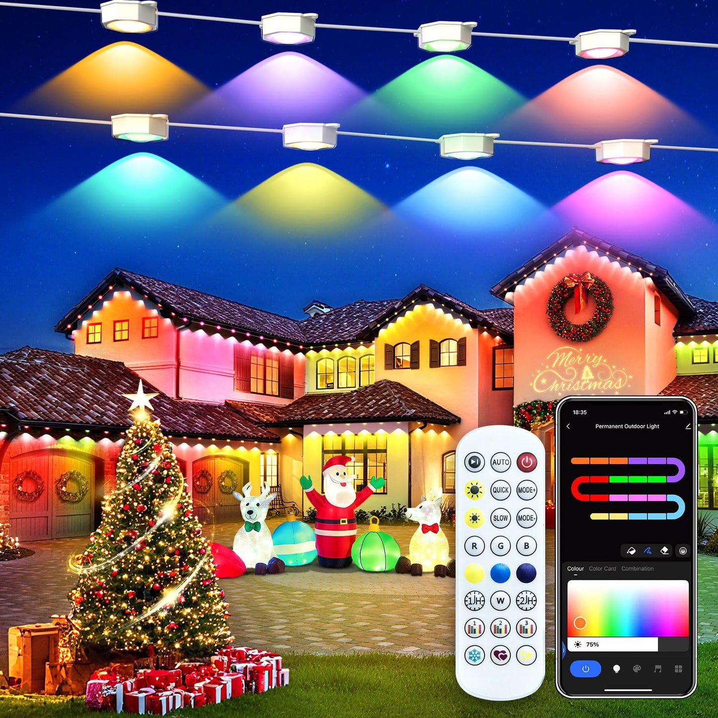 Smart Permanent Outdoor Lights for House, 100ft with 60 RGB Permanent Christmas Lights, P67 Waterproof with DIY Scene for Halloween Christmas Decor