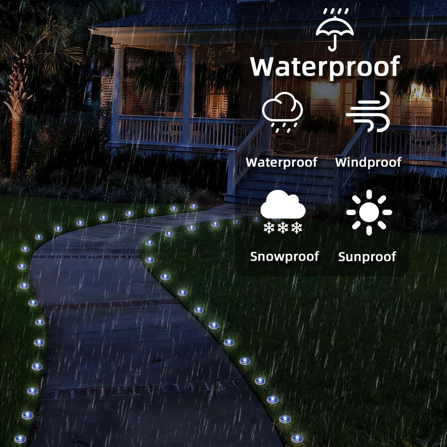 BYIZO 15 LED Solar Ground Lights Outdoor, Waterproof Solar Pathway Lights, LED Landscape Lighting for Garden, Patio, Driveway, Walkway - White