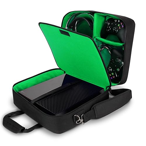 USA Gear Console Carrying Case Fits Xbox One, Series S, Xbox 360 - Travel Case with Water Resistant Exterior, Customizable Accessory Storage