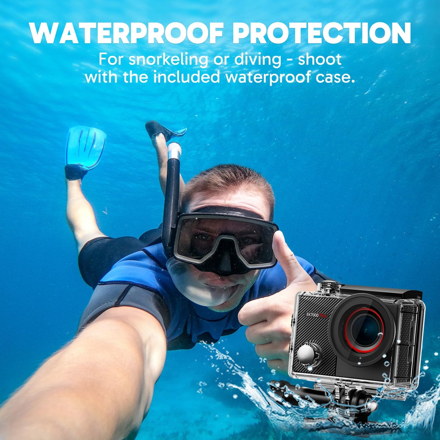 AKASO EK7000 Pro 4K30fps Action Camera with 256GB MicroSDXC U3 Card Accessories Kit Bundle, 20MP Ultra HD 131ft Waterproof Underwater Camera EIS WiFi