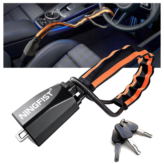 NINGFIST Steering Wheel Lock Anti-Theft Device, Heavy Duty Car Security Vehicle Lock with Keys, Universal Fit Adjustable Bright Orange Black for Cars