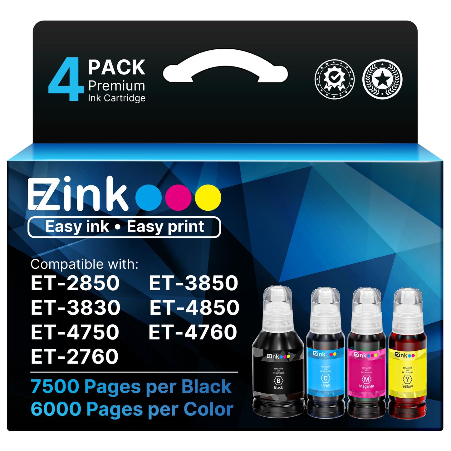 E-Z Ink Refill Ink Bottle Replacement Compatible for 502 High Yield for Epson Printer ET-4760,ET-3760,ET-2760,ET-3710,ET-2750,ET-3700 Printer (Black