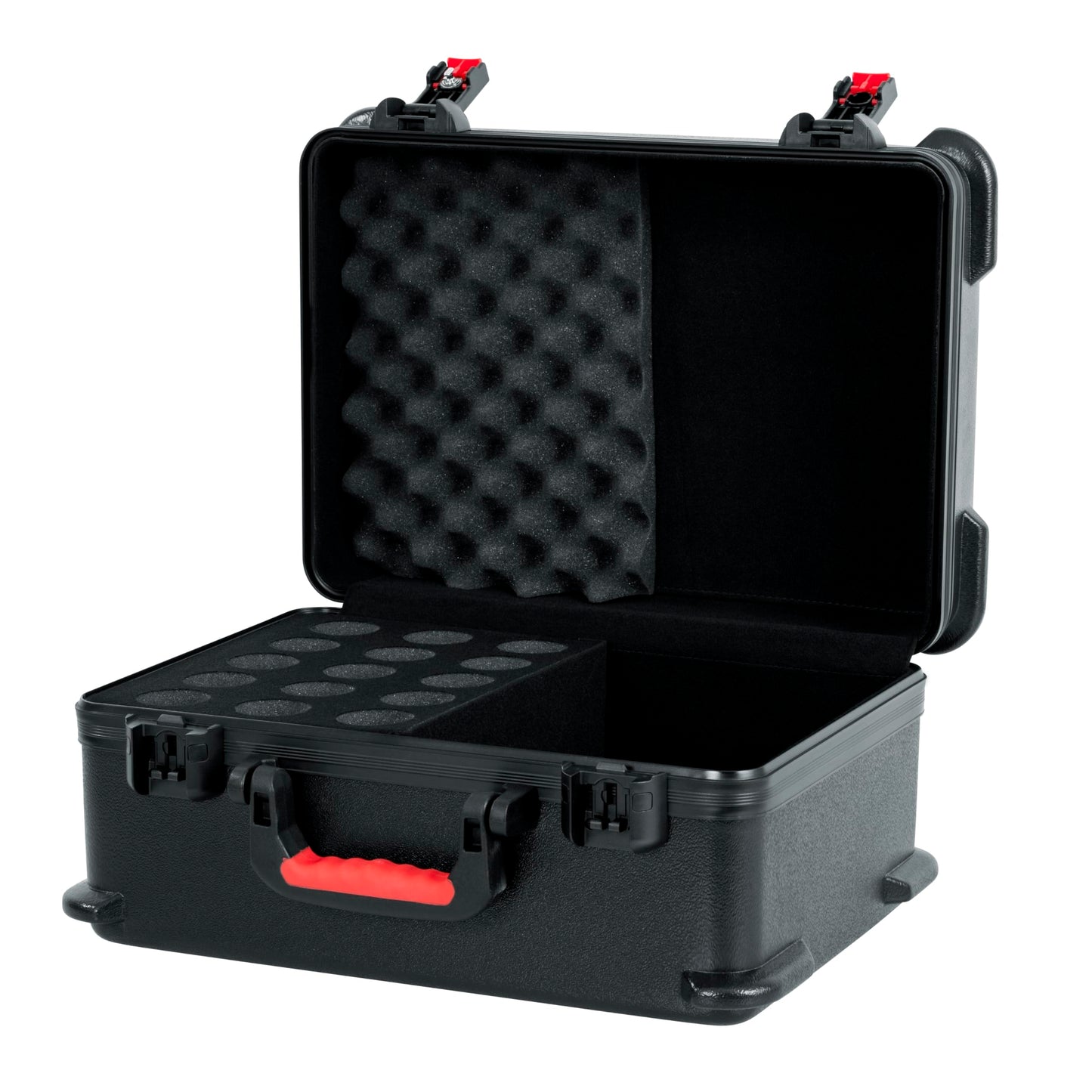Gator Cases Molded Flight Case to Hold Up to (15) Wired Microphones with TSA Approved Locking Latch and Cable Storage; (GTSA-MIC15)