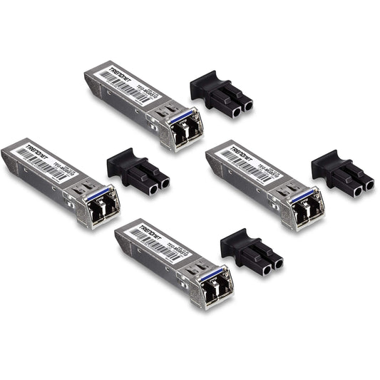 TRENDnet SFP Single-Mode LC Module 4-Pack, TEG-MGBS10/4, For Single Mode Fiber, Distances up to 10km(6.2 Miles), Gigabit SFP, Supports Up to 1.25Gbps