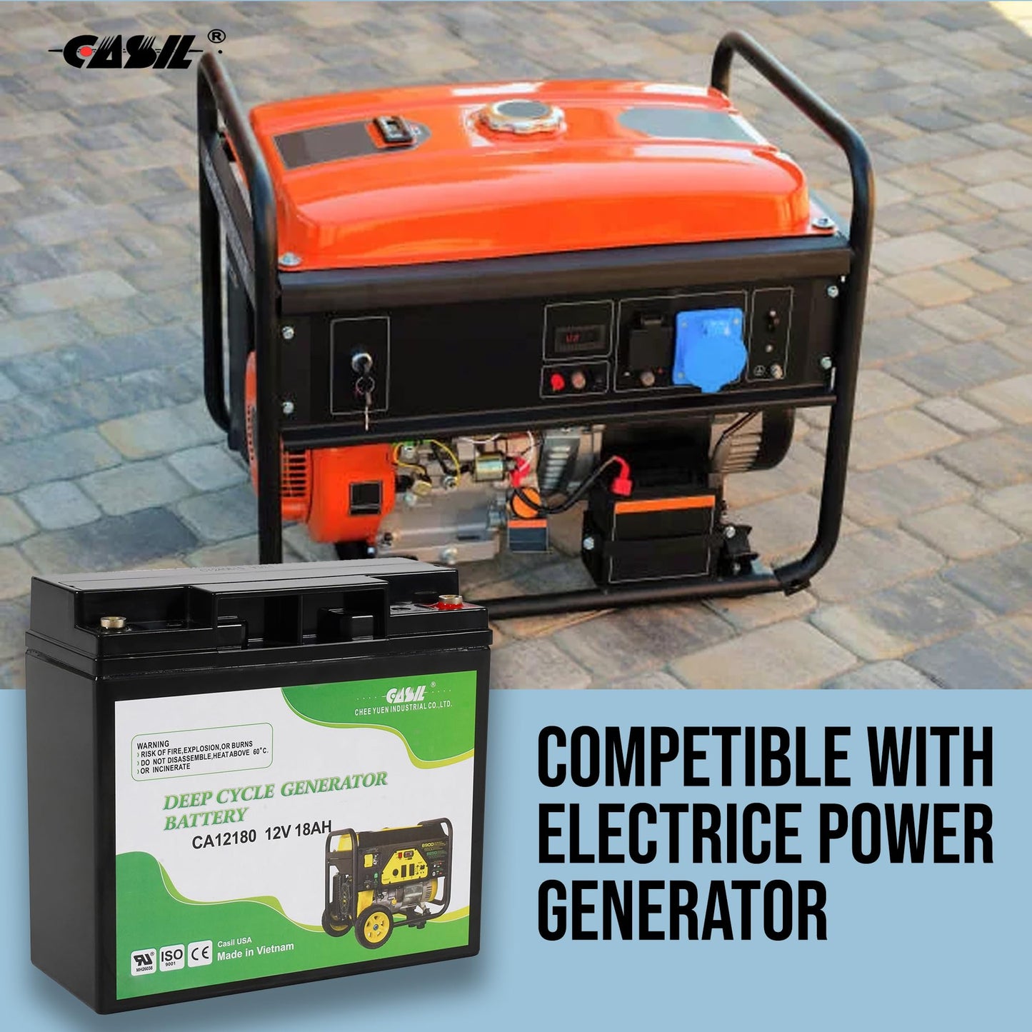 Casil 12V 18Ah Deep Cycle Generator Battery - Reliable Replacement for Champion, Generac, Duromax, and Briggs & Stratton Generators AGM SLA Replaces…