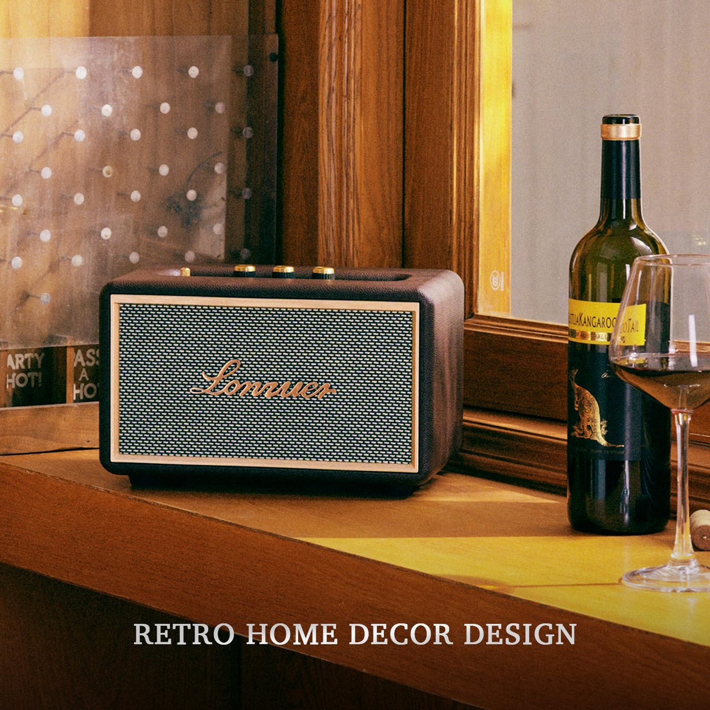 Lonzuer Retro Wooden Portable Wireless 10000mAh Battery Loud Bass Subwoofer TWS Bluetooth Speaker with AUX Input, SD Card Slot, USB Port for Outdoor