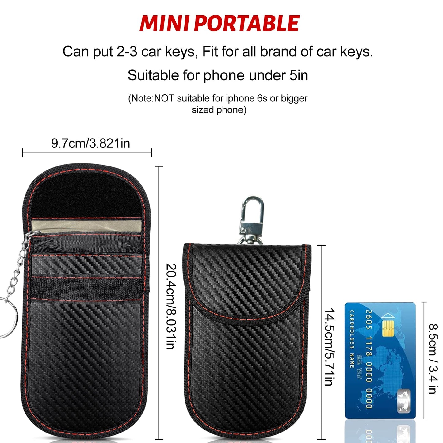 AtfArt 2 Pack Faraday Signal Lsolating Pouch with Hook Securing Keyring Signal Suppression Pouch for Car Keys Anti-Theft Keyless Entry Faraday Bag