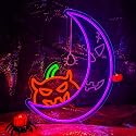 Halloween Pumpkin Moon Window Lights Decorations Indoor, Pumpkin&Moon Themed Neon Sign Decor LED Neon Lights for Wall Decor, Decorating Windows