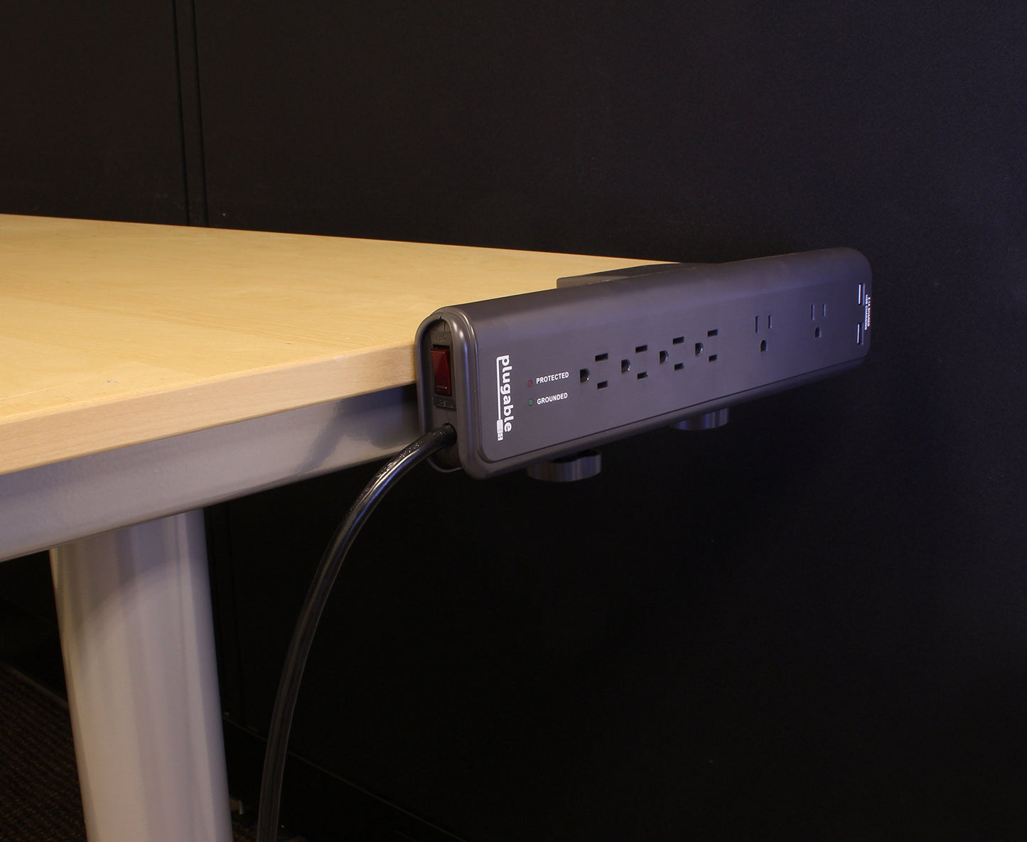 Plugable 6 AC Outlet Surge Protector with Clamp Mount for Workbench or Desk. Built-in 10.5W 2-Port USB Power for Android, Apple iOS, and Windows