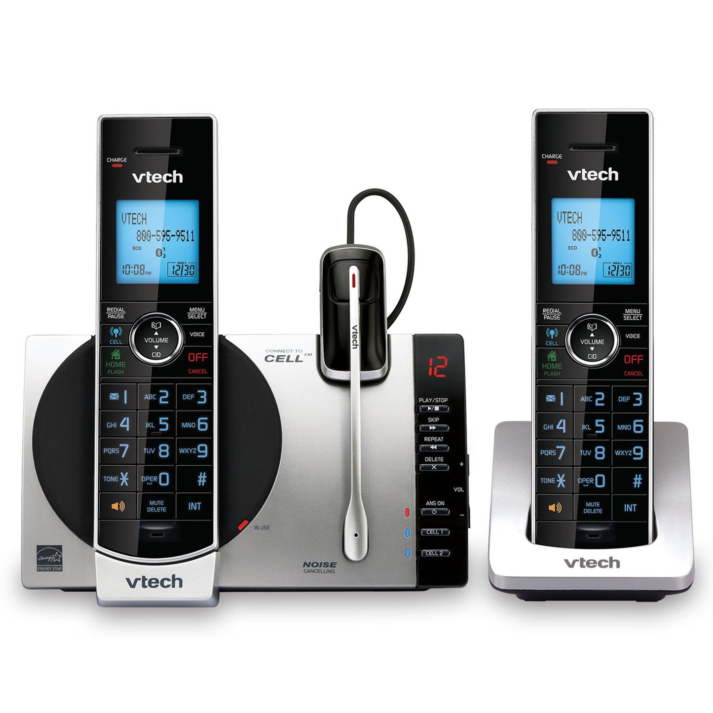 VTech DS6771-3 Connect to Cell, Cordless Phone with Answering Machine, DECT 6.0 Headset+2 Handset Intercom, Bluetooth, Caller ID/Call Waiting