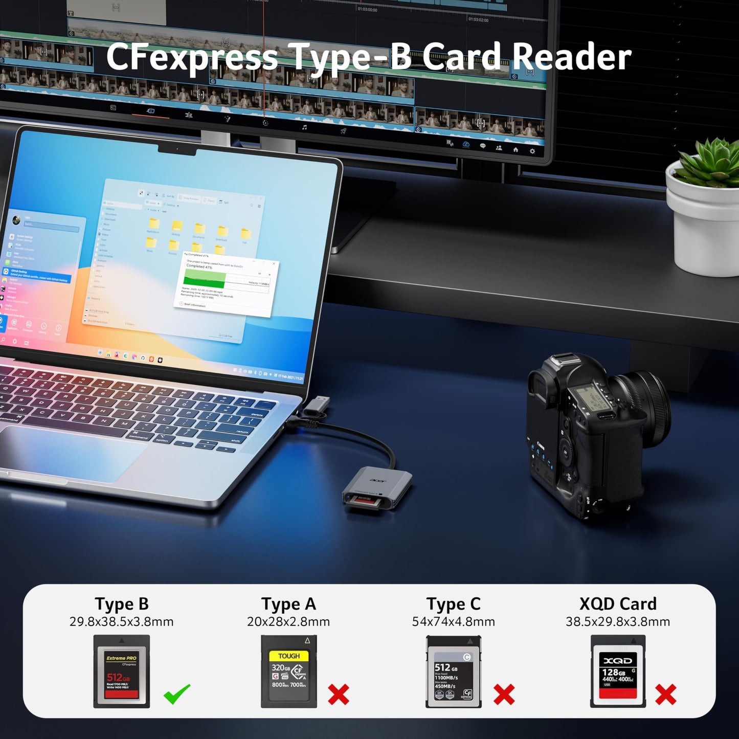 Acer CFexpress Type B Card Reader, 10Gbps USB 3.2 Gen 2 CF Express Type B Card Adapter, 2-in-1 USB-C&USB-A CFB Card Reader Compatible with iPhone