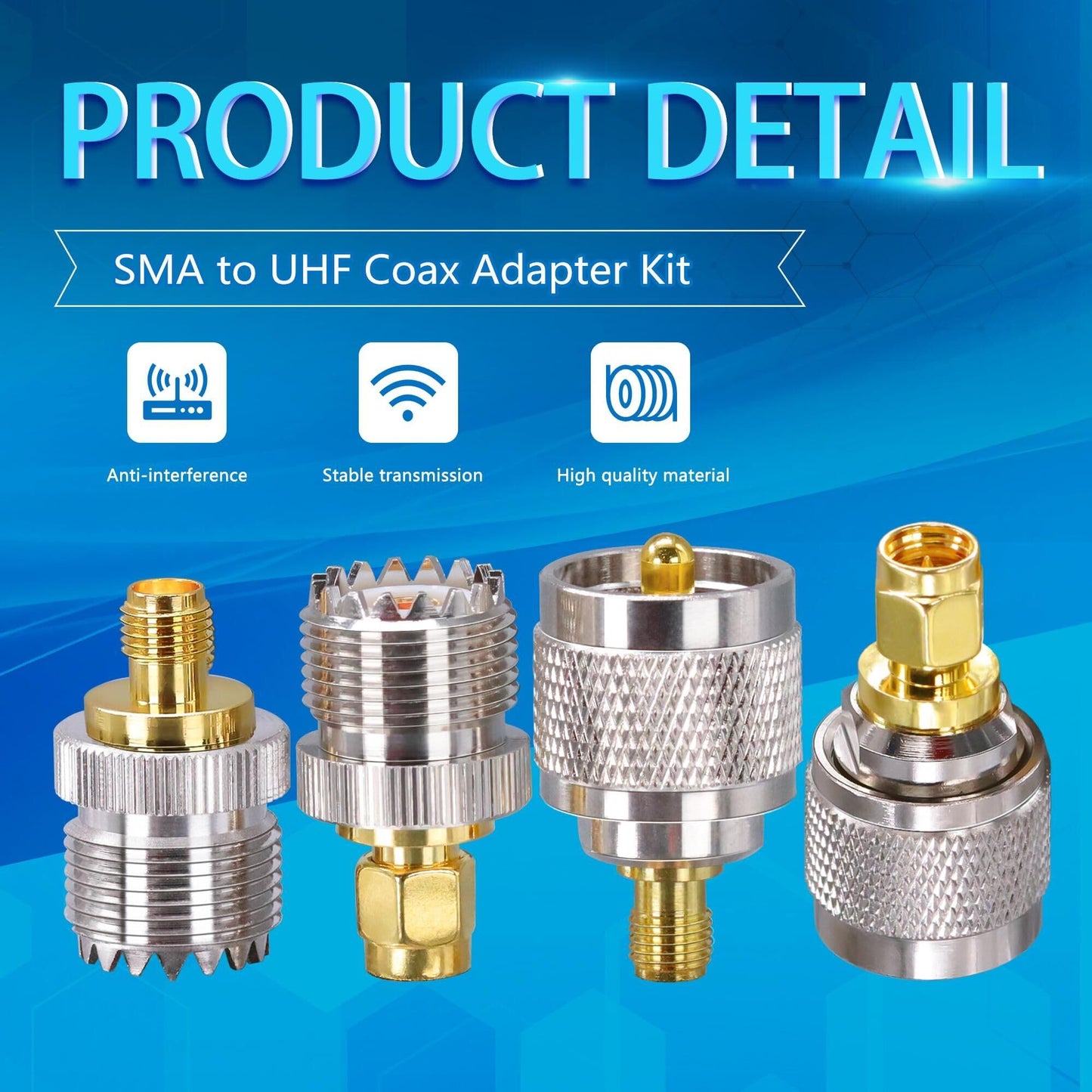 TUOLNK SMA to UHF PL259 CB Radio Antenna Adapter, PL259 to SMA Coax Cable Connectors, SO239 Coax Adapter Kit 4 Type Set for FPV Antennas, Coaxial