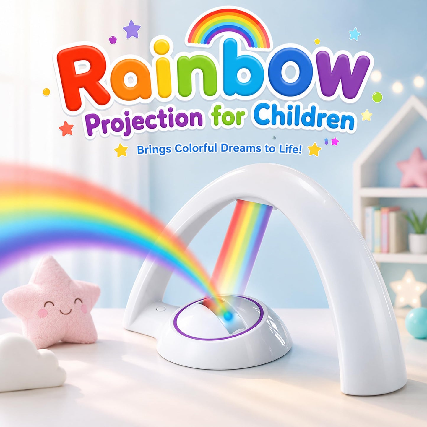 Rainbow Projector Night Light for Kids Bedroom, USB/ Battery Powered LED Rainbow Lamp with 10-Min Auto-Off Sleep Timer, Rainbow Projection Signs Wall