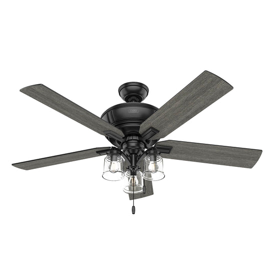 Hunter Fan 54 Inch Traditional Matte Black Finish Indoor Ceiling Fan With LED Light Kit and Pull Chain (Renewed)