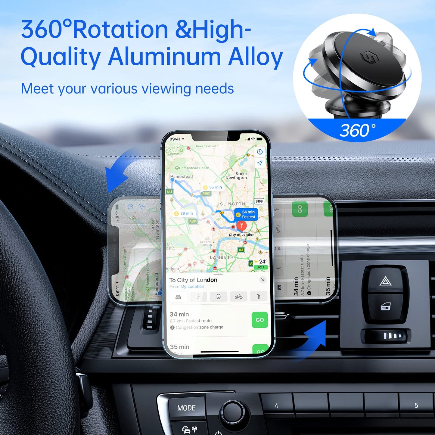 SYNCWIRE Magnetic Phone Holder for Car, 360° Rotatable Super Strong Magnets Air Vent Cell Phone Car Mount Compatible with iPhone, Android, Samsung