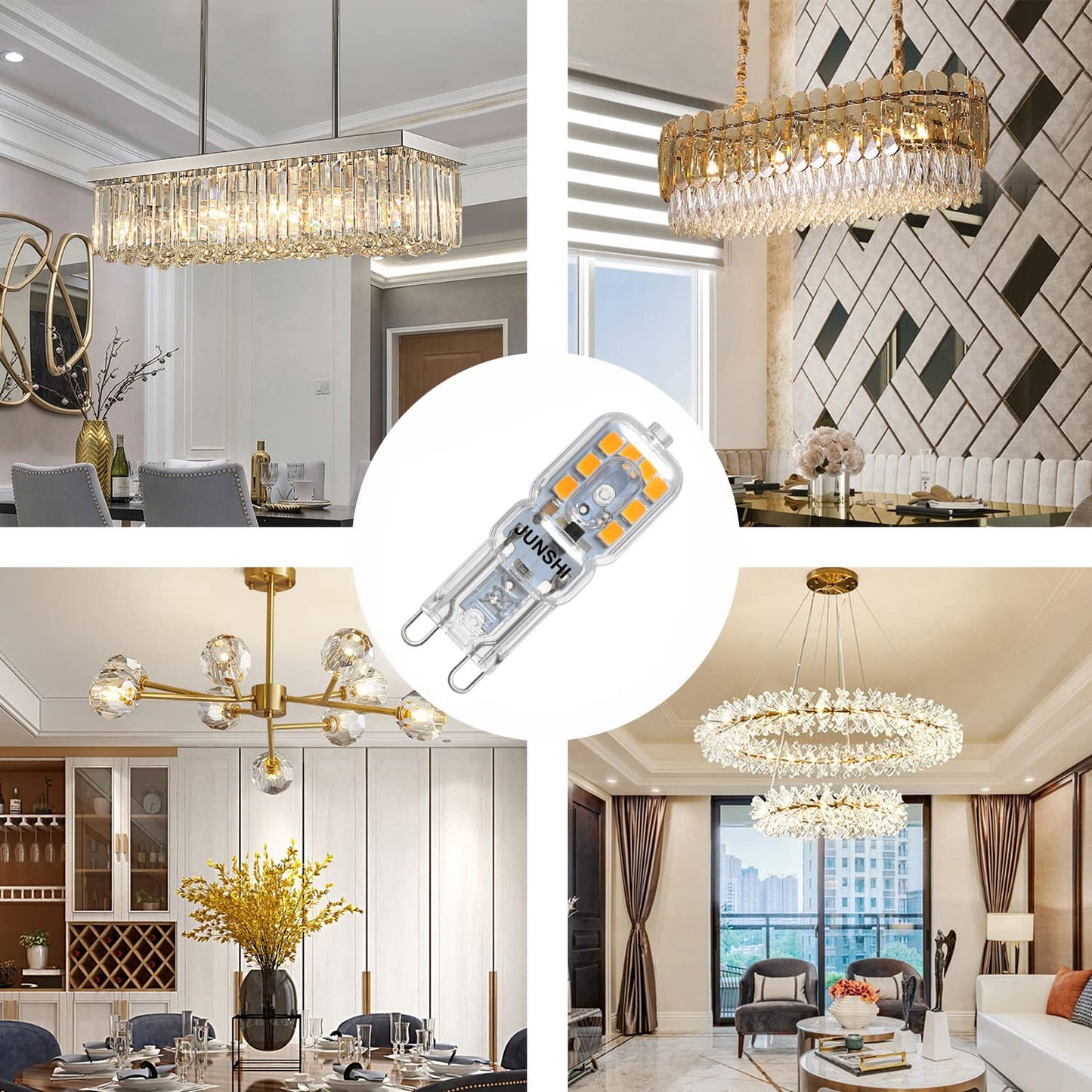 JUNSHI G9 LED Bulb 2.5W,25W G9 Halogen Bulbs Equivalent,3000K Warm White,AC110-130V T4 Chandelier Light Bulbs G9 Bi Pin Base, AC