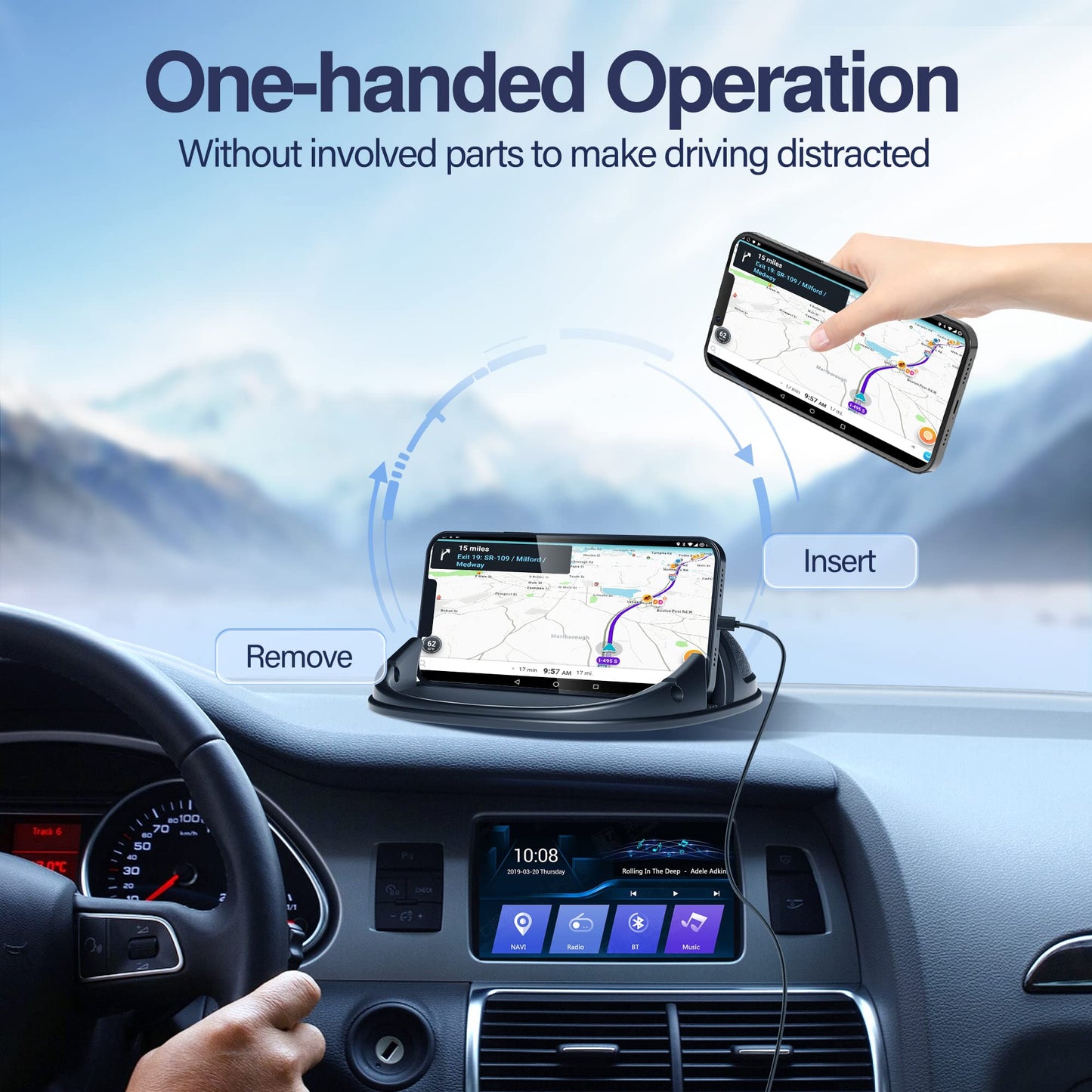 Loncaster Car Phone Holder, Car Phone Mount Silicone Car Pad Mat for Various Dashboards, Slip Free Desk Phone Stand Compatible with iPhone, Samsung