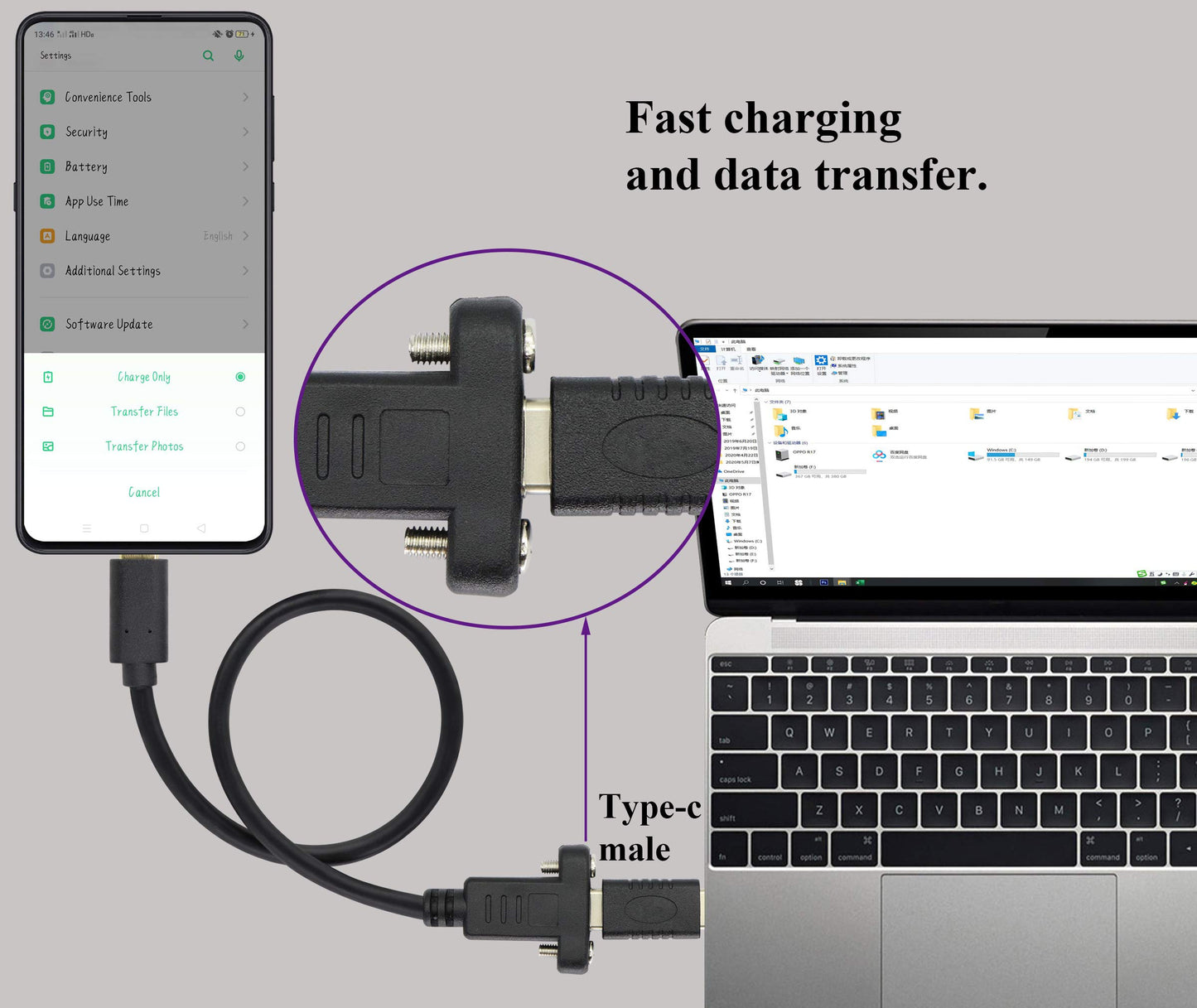 AAOTOKK USB Type C 3.1Panel Mount Adapter Cable USB-C 3.1 Gen2 10Gbps Male to USB C Female Panel Mount Screw Cable,Supports Charging,Data,Audio,Video