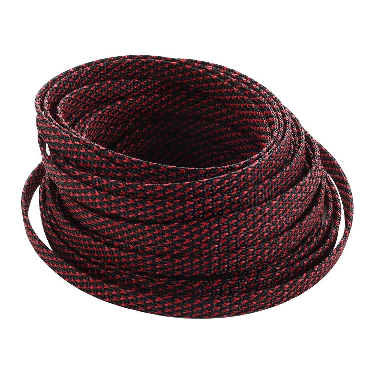Bettomshin 1Pc 32.8Ft(10m) Cable Management Sleeve, 3/8"(10mm) Width PET Black & Red Cord Protector, Wire Loom Tube Insulated Split Sleeving for USB