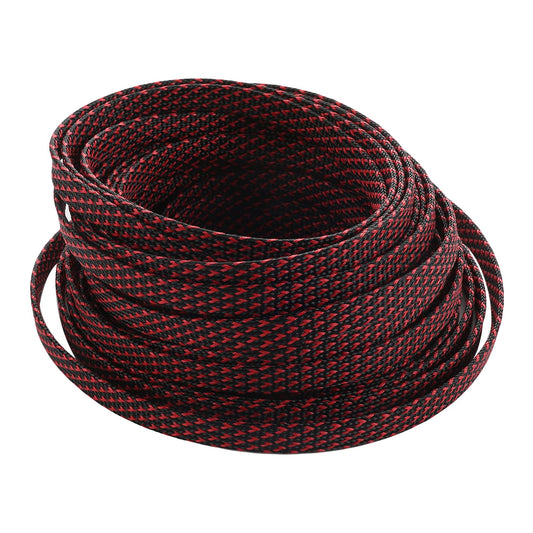 Bettomshin 1Pc 32.8Ft(10m) Cable Management Sleeve, 3/8"(10mm) Width PET Black & Red Cord Protector, Wire Loom Tube Insulated Split Sleeving for USB
