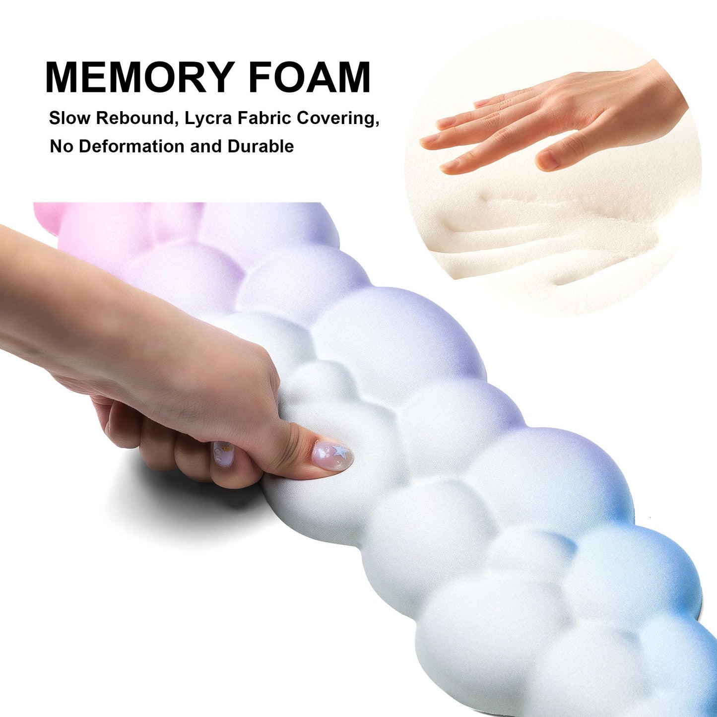 OUEST Cloud Wrist Rest Keyboard and Mouse Pad with Cute Ergonomic Memory Foam Non-Slip PU Base for Computer Mac Laptop Office Gaming-Orange/Blue/Pink