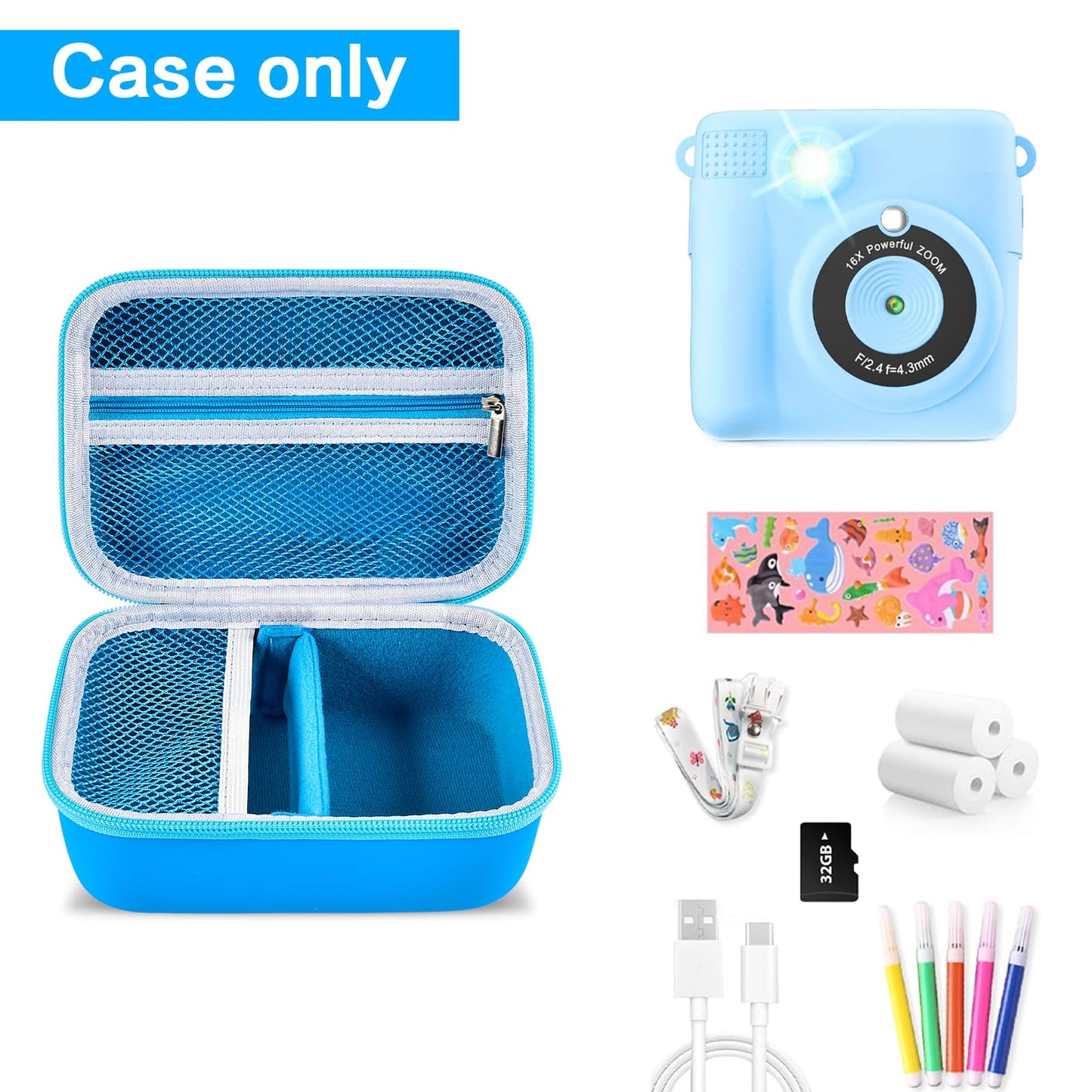Againmore Kids Instant Print Camera Case with DIY Removable Divider, Portable Digital Camera Storage Bag Compatible with Dylanto/for HiMont/for