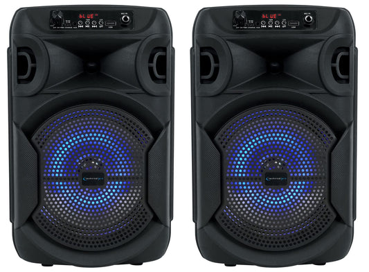 Technical Pro (2) BOOMPACK8 8" Powered Wireless Rechargeable Bluetooth Speakers